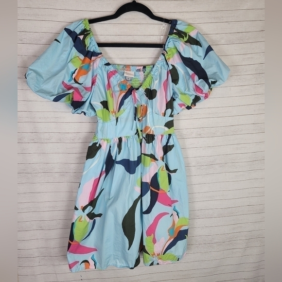 A NEW DAY LIGHT BLUE FLORAL BUBBLE PUFF SLEEVE MINI DRESS, SZ XS - Picture 1 of 13